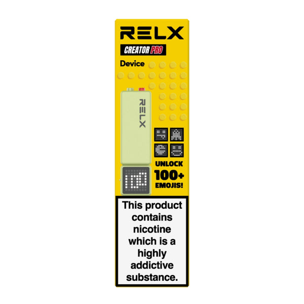 RELX Creator Pro vape device in green. An advanced pod system battery unit featuring a smart display, one-button power control, and adjustable airflow, designed perfectly for RELX Creator Pods.

