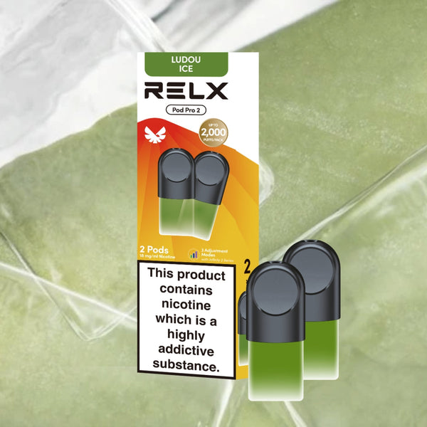 RELX Pod Pro Ludou Ice pod close-up image, prefilled vape pod flavor option for RELX Pod Pro devices.

