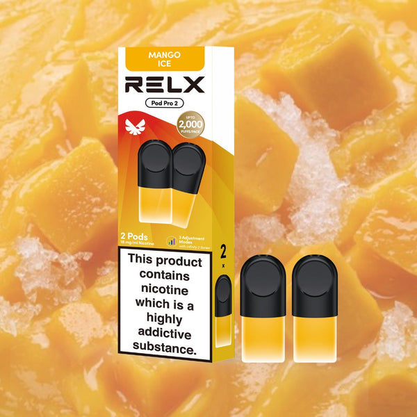 RELX Pod Pro Mango Ice pod close-up image, prefilled vape pod flavor option for RELX Pod Pro devices.
