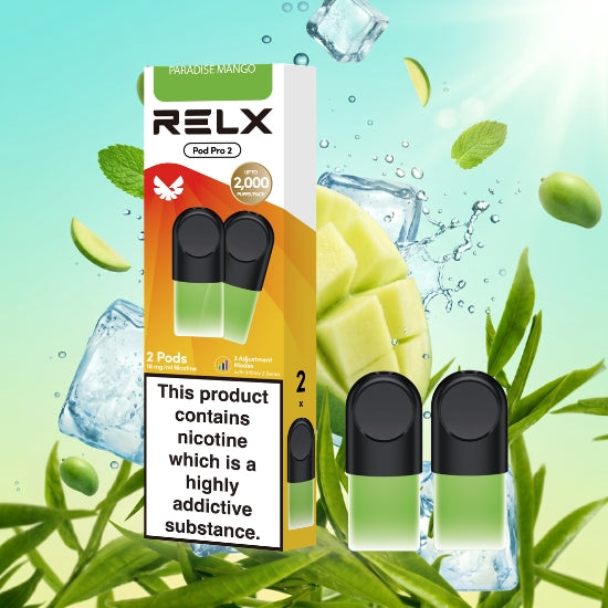 RELX Pod Pro Paradise Mango pod close-up image, prefilled vape pod flavor option for RELX Pod Pro devices.
